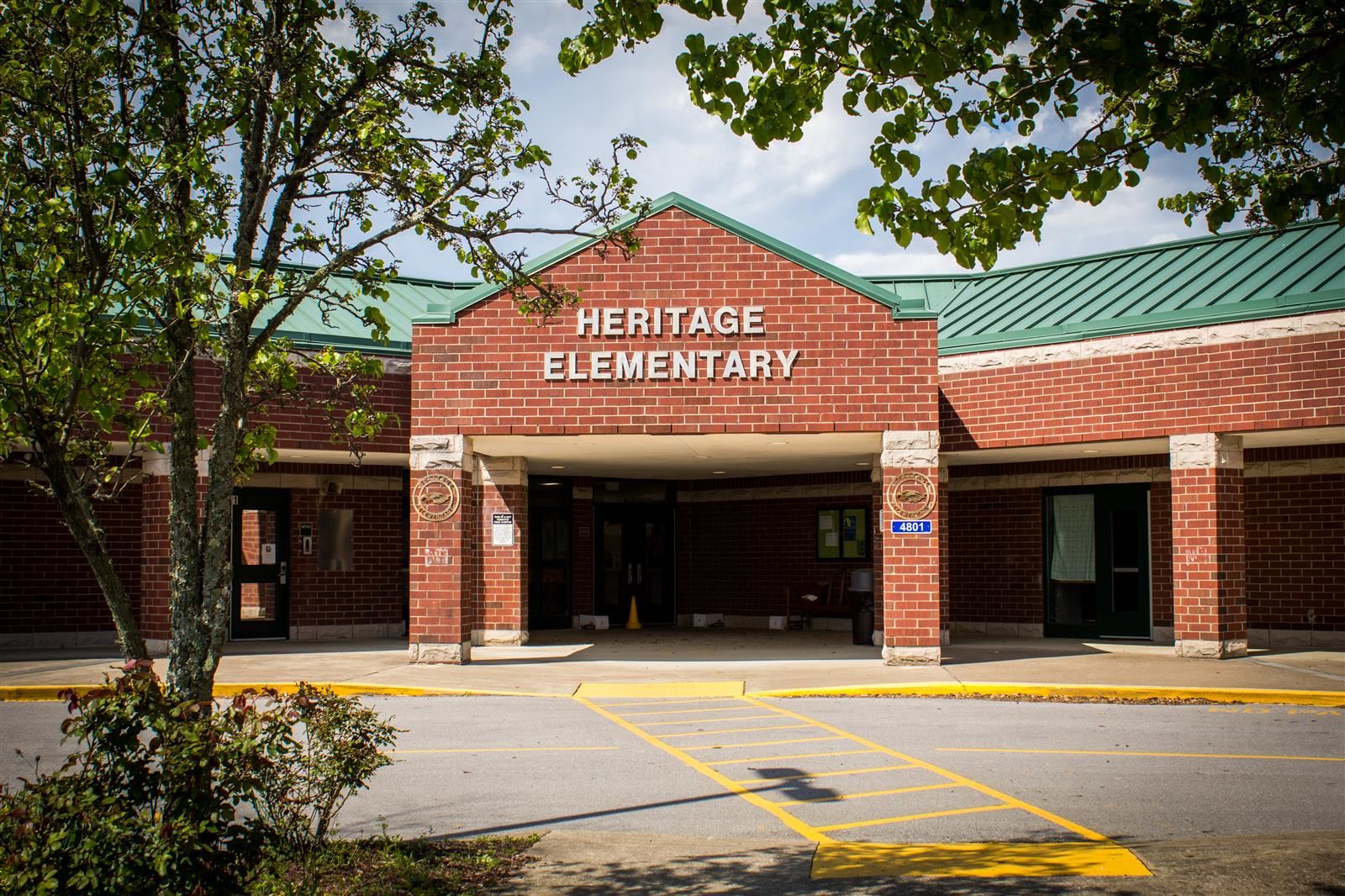 The exterior of Heritage Elementary School on a sunny day.
